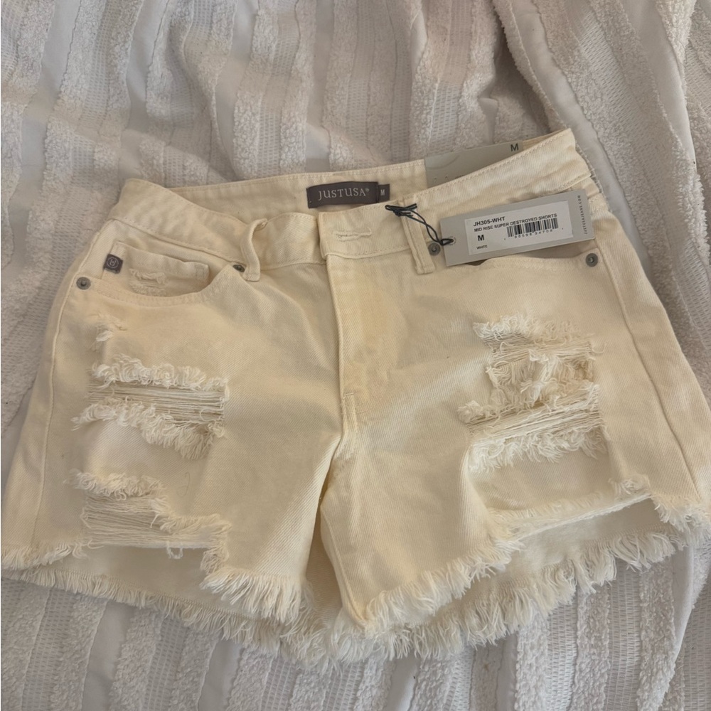 Lulus Just USA White distressed jean shorts women
